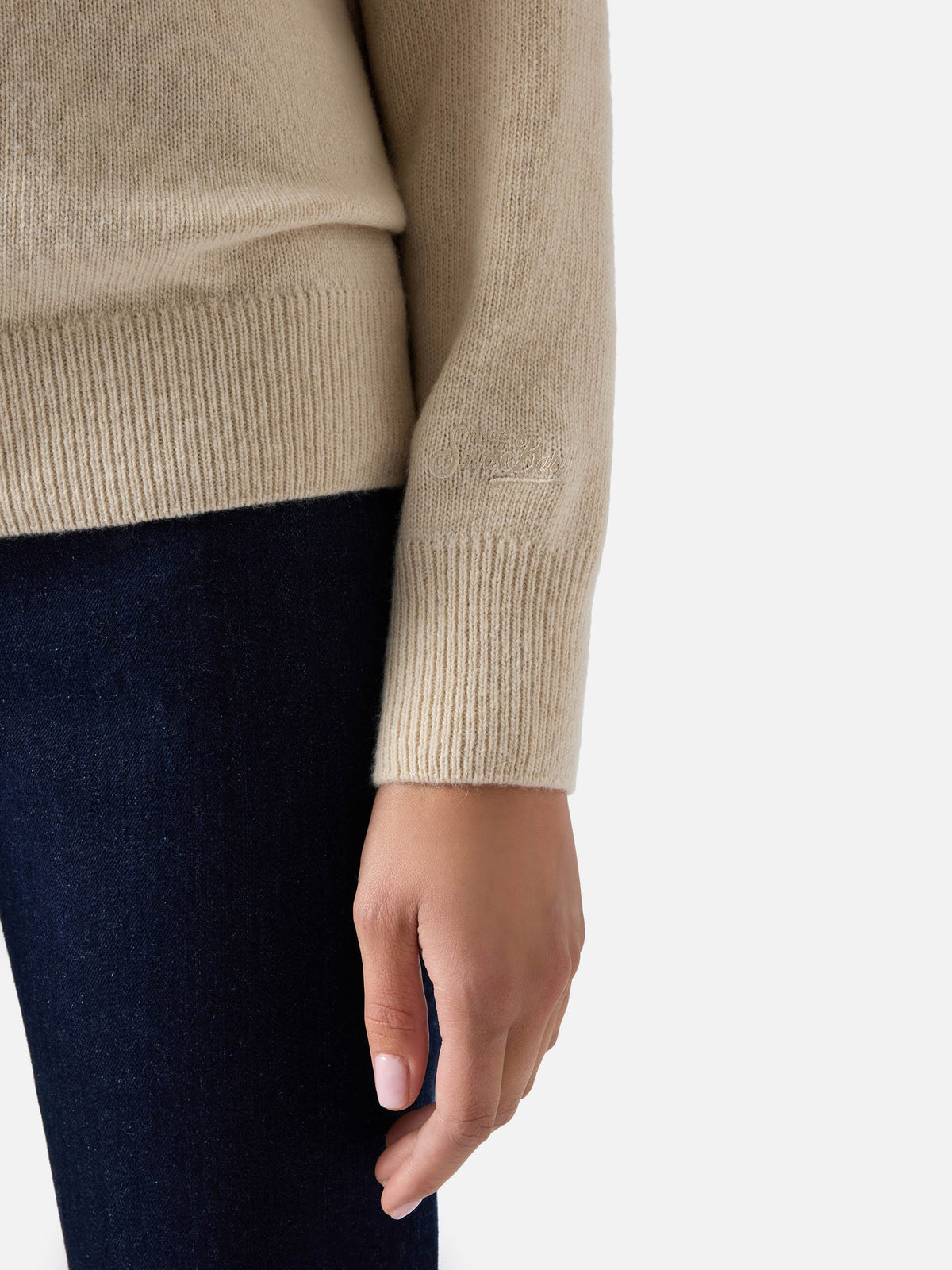 Grain New Queen wool and cashmere blend crewneck with Amore Espresso embroidery