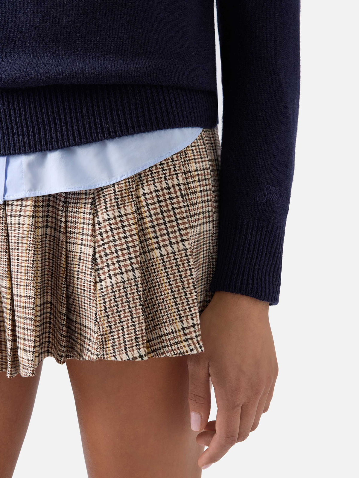 Maglia girocollo New Queen blu navy in misto lana e cashmere con ricamo Non Mi Fido