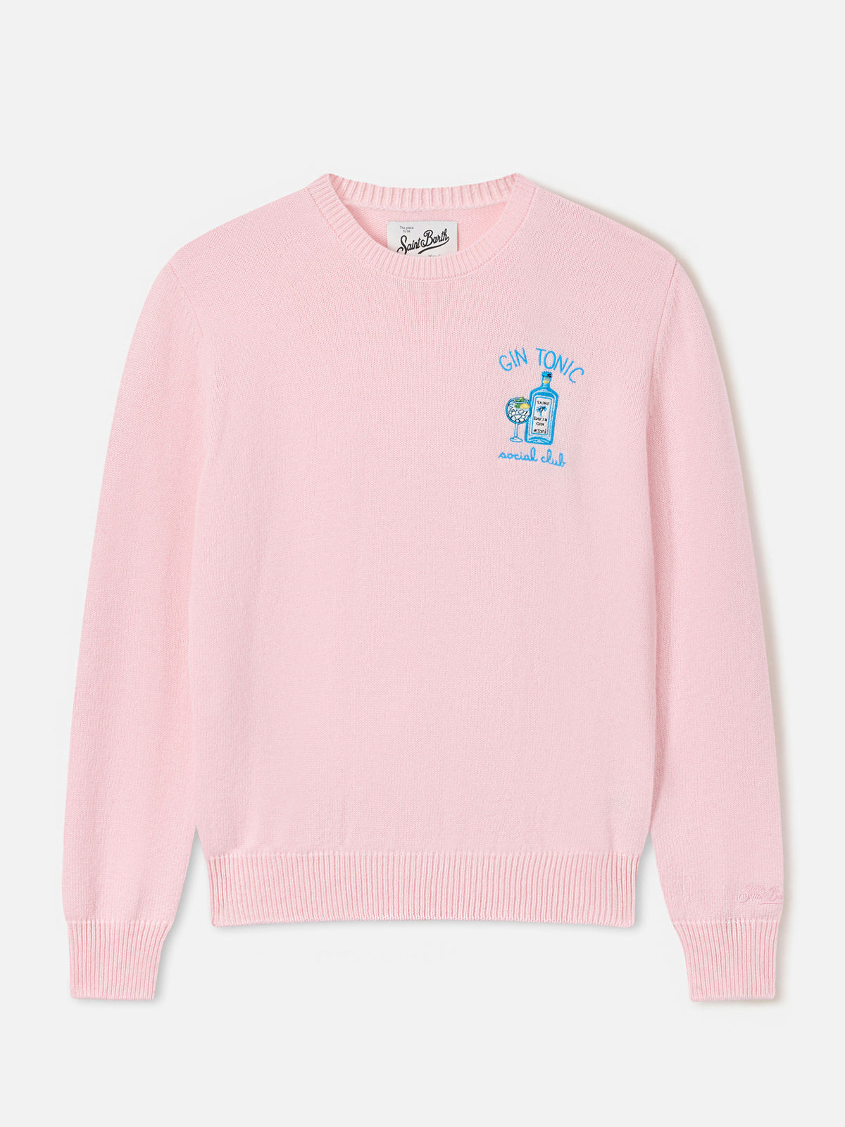 Pull ras-du-cou rose New Queen en mélange de laine et de cachemire avec broderie Gin Tonic Social Club 