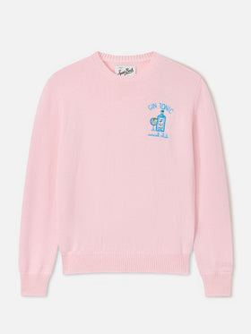 Pull ras-du-cou rose New Queen en mélange de laine et de cachemire avec broderie Gin Tonic Social Club 
