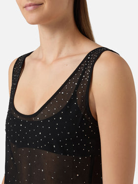 Short Raya dress in black with degradé-effect rhinestones