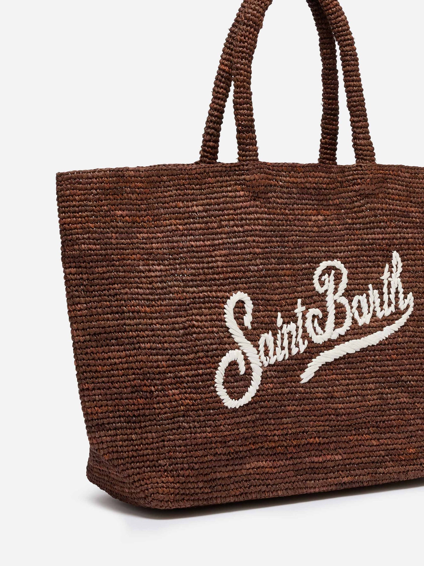Brown Beach raffia bag with contrasting embroidered logo