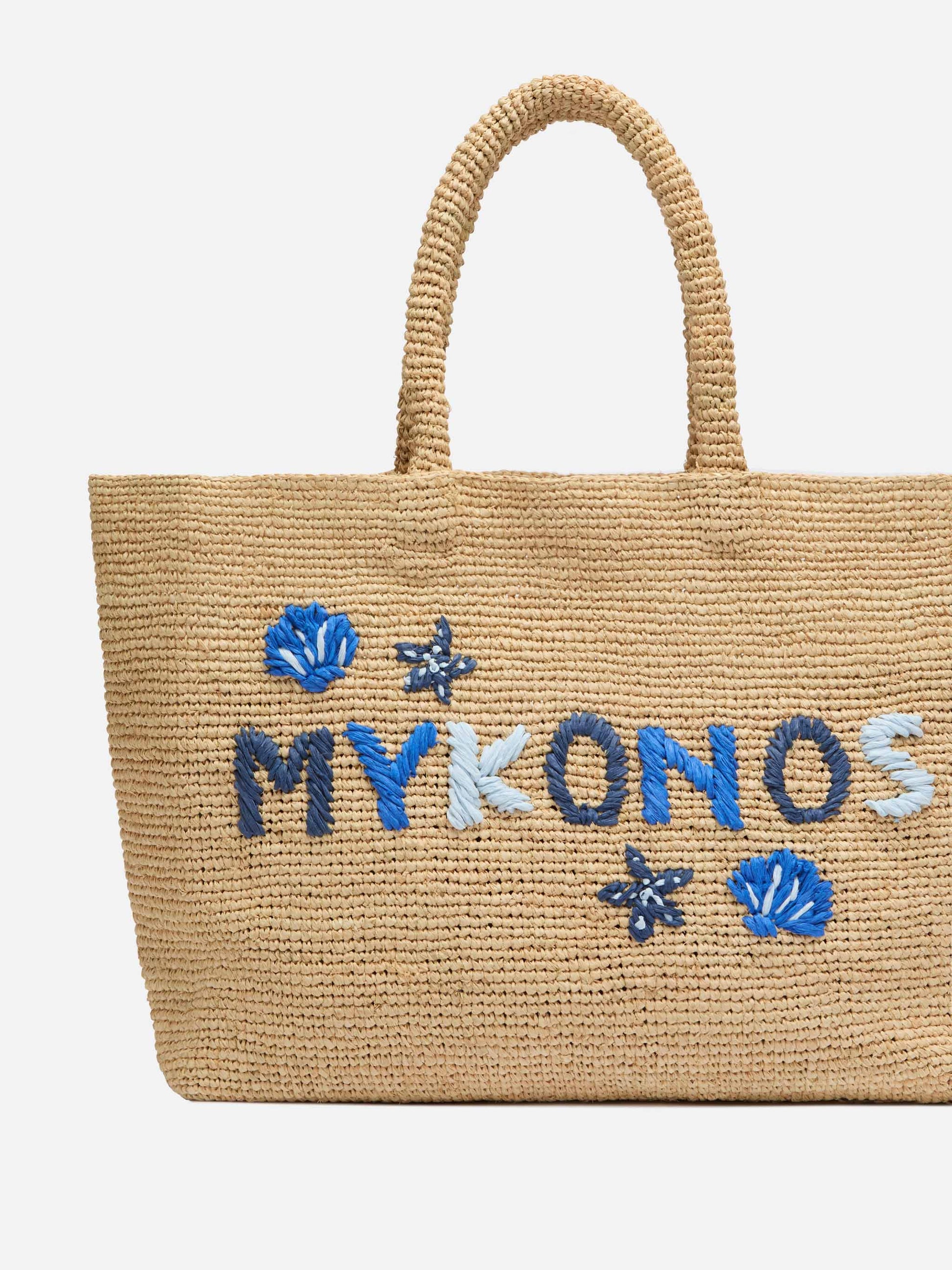 Beige Raffia Beach bag with cotton pouch and Mykonos embroidery - MC2 Saint Barth