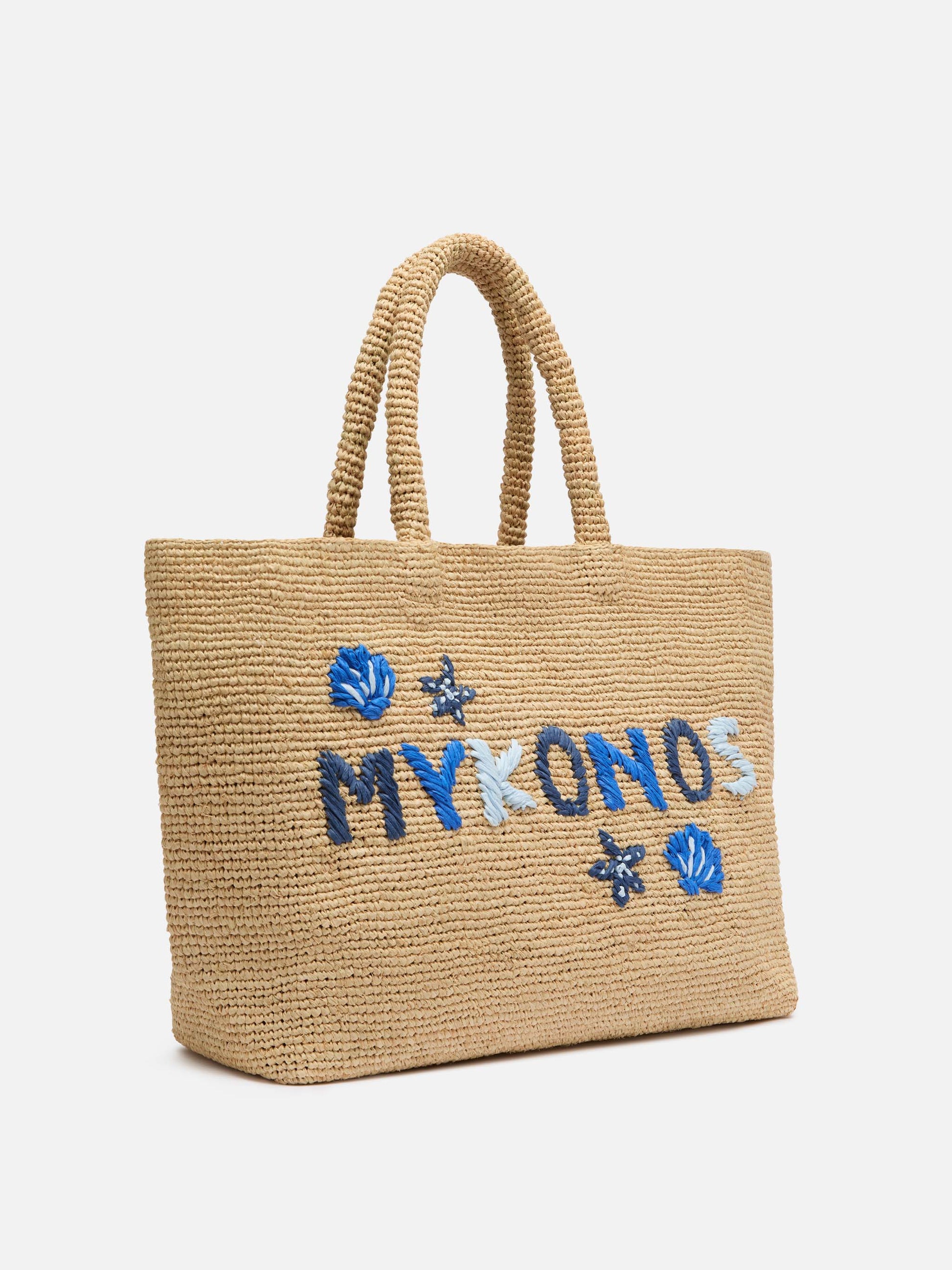 Beige Raffia Beach bag with cotton pouch and Mykonos embroidery - MC2 Saint Barth