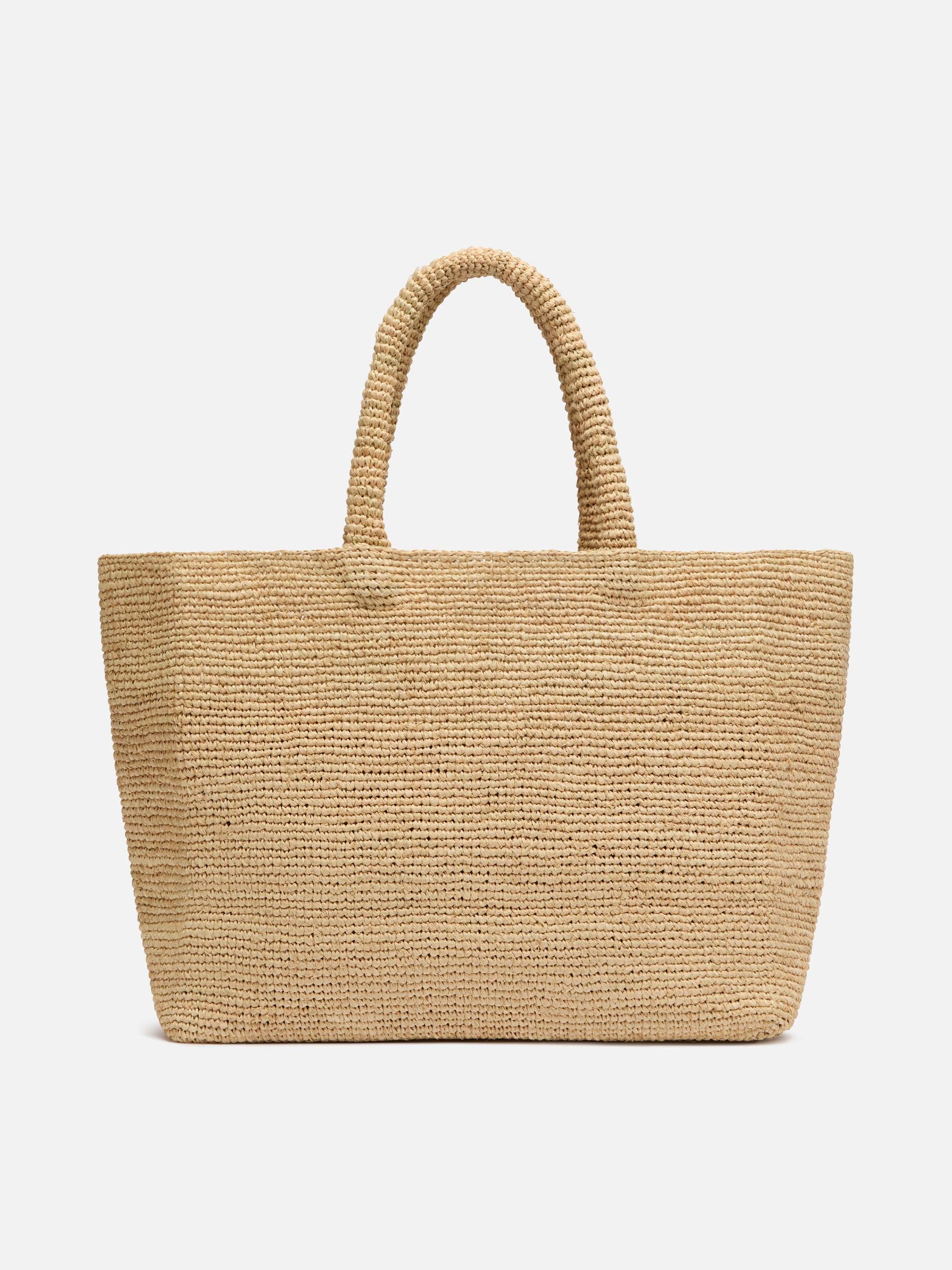 Beige Raffia Beach bag with cotton pouch and Mykonos embroidery - MC2 Saint Barth