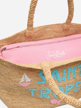 Beige Raffia Beach bag with cotton pouch and St. Tropez embroidery - MC2 Saint Barth