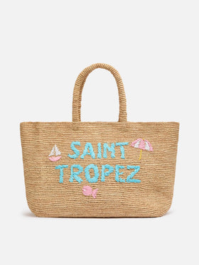 Beige Raffia Beach bag with cotton pouch and St. Tropez embroidery - MC2 Saint Barth