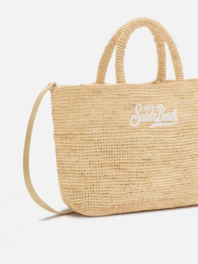 Borsa Beach medium in raffia con logo ricamato