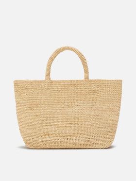 Borsa Beach medium in raffia con logo ricamato