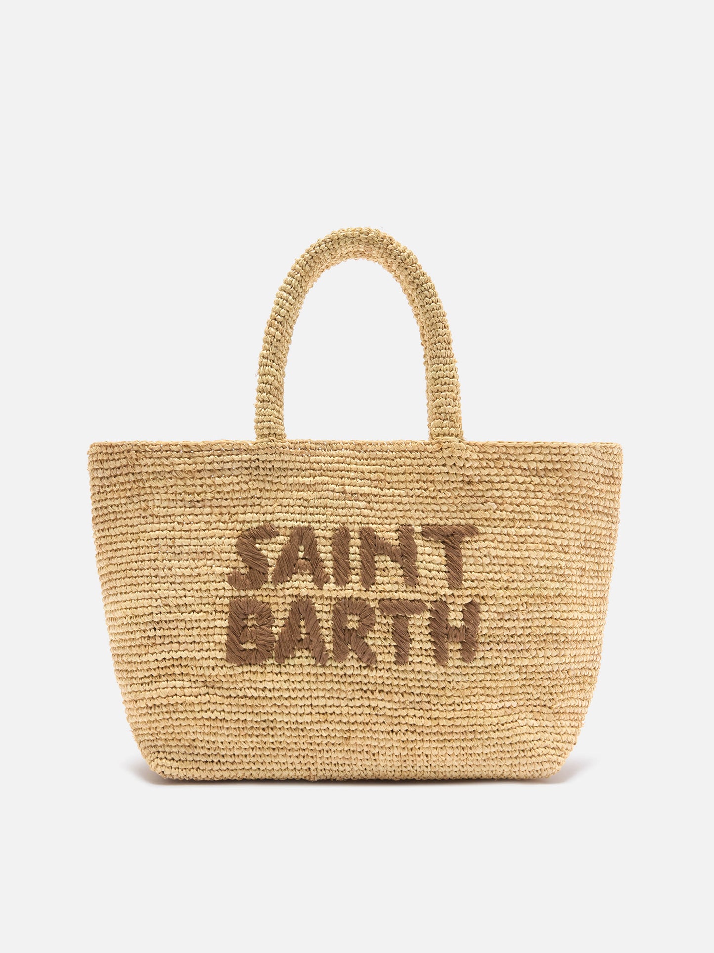 Borsa Beach medium in raffia con logo ricamato a contrasto