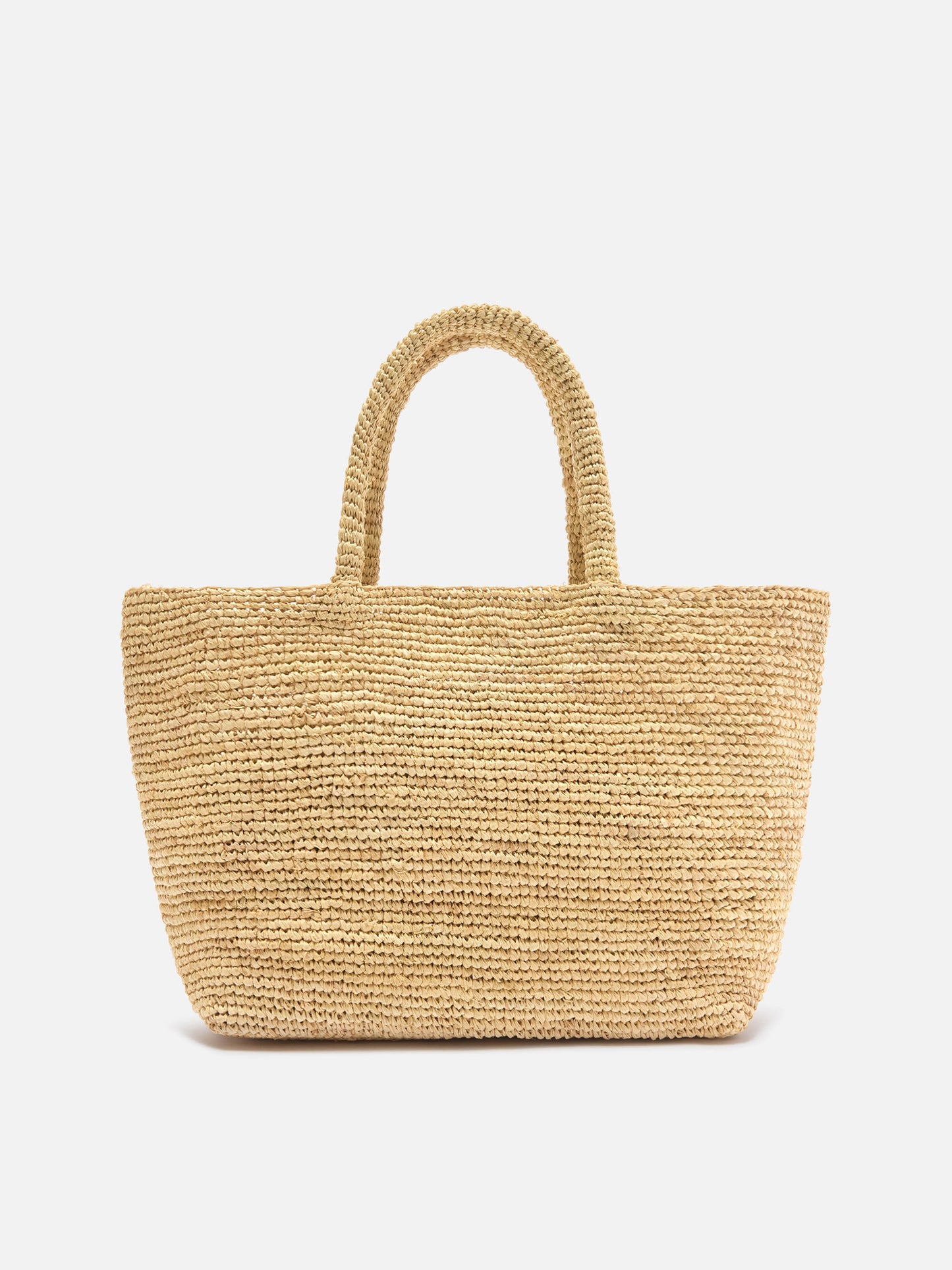 Borsa Beach medium in raffia con logo ricamato a contrasto