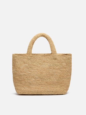 Beige Raffia Mid Strandtasche mit Baumwollbeutel
