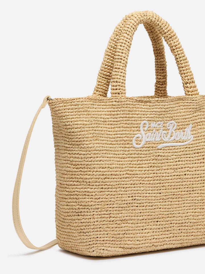 Beige Raffia Mid Beach Bag with cotton pouch