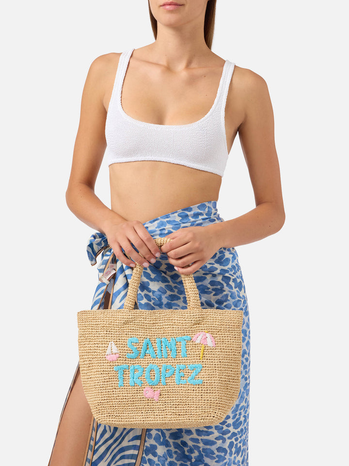 Sac de plage medium en raphia avec broderie Saint Tropez 