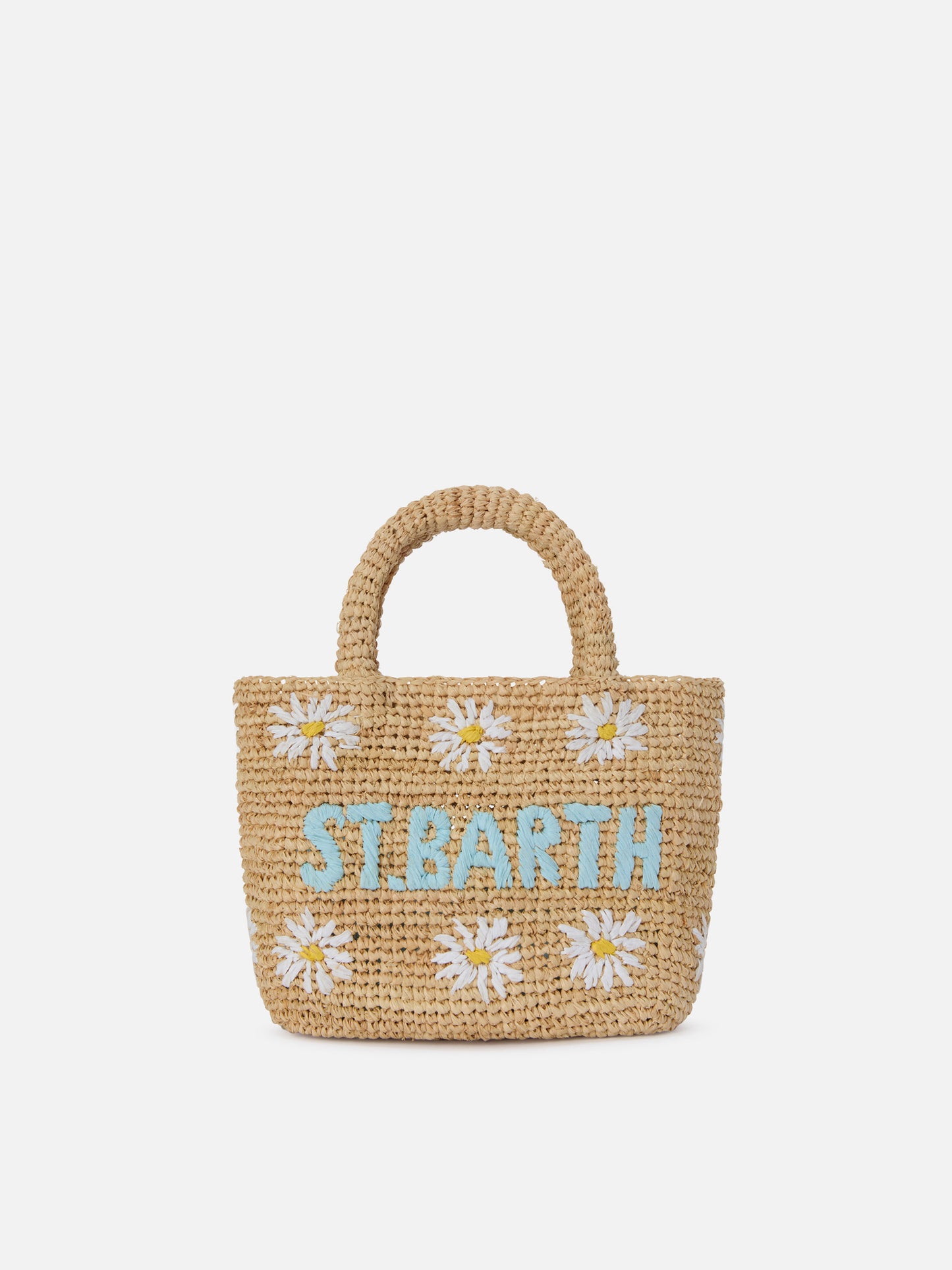 Beach mini raffia bag with embroidered daisies