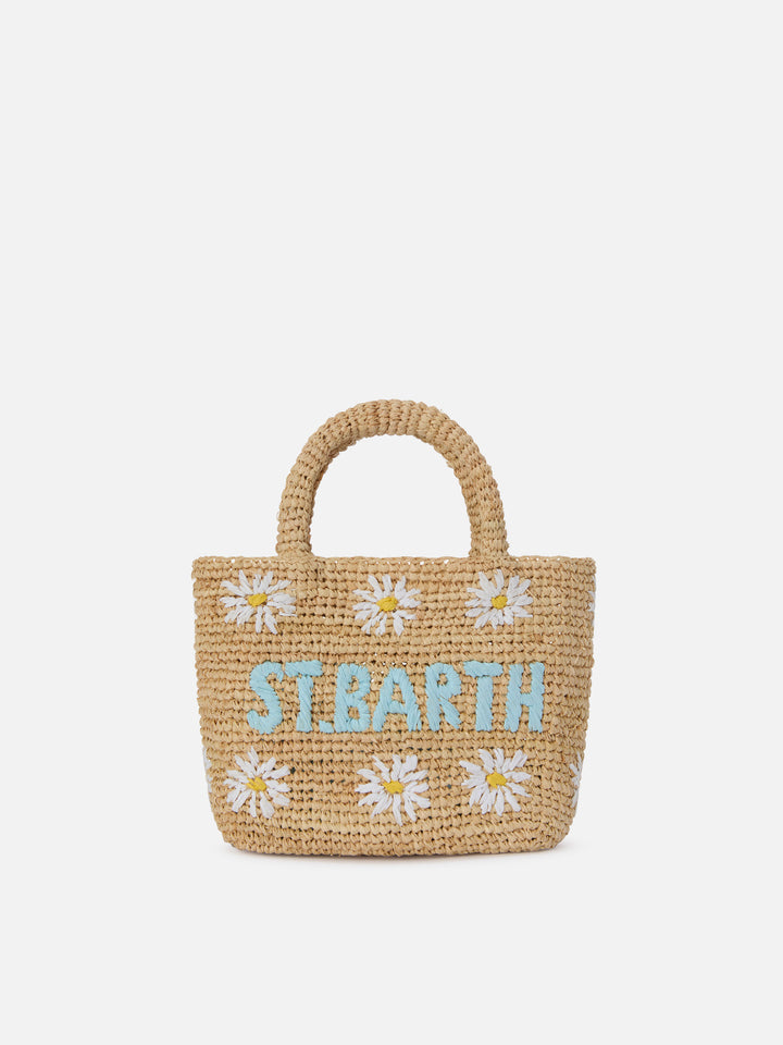 Mini sac de plage en raphia avec marguerites brodées 