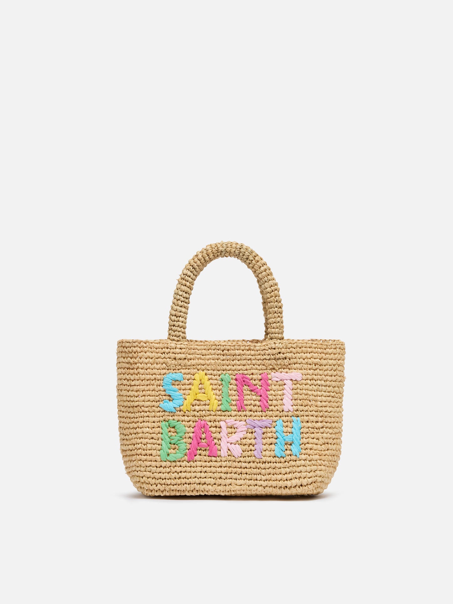 Beige Mini-Strandtasche aus Raffiabast mit Baumwollbeutel