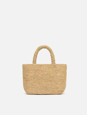 Beige Mini-Strandtasche aus Raffiabast mit Baumwollbeutel