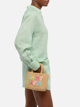 Beige Mini-Strandtasche aus Raffiabast mit Baumwollbeutel