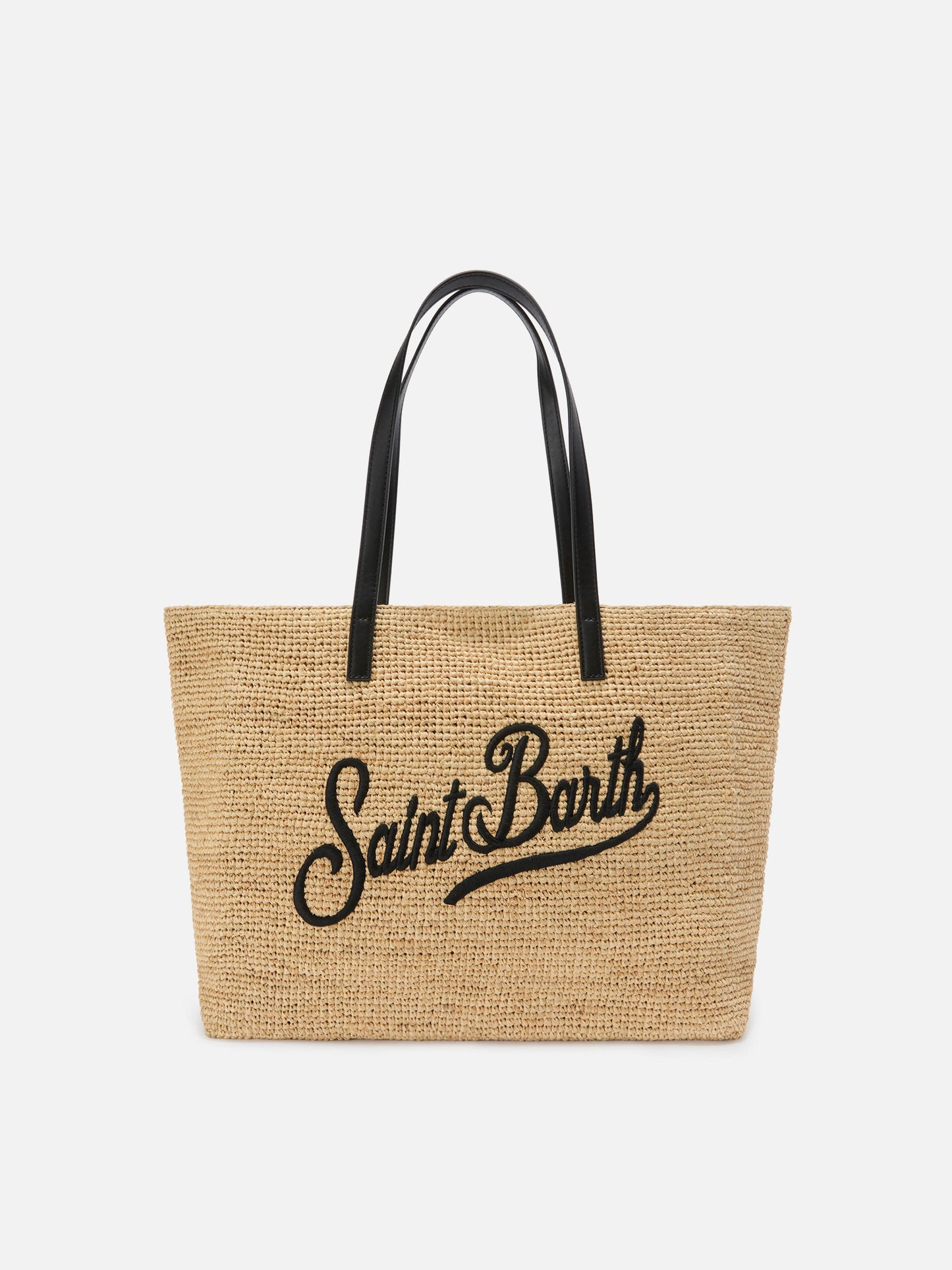 Borsa City in raffia con logo nero ricamato a contrasto