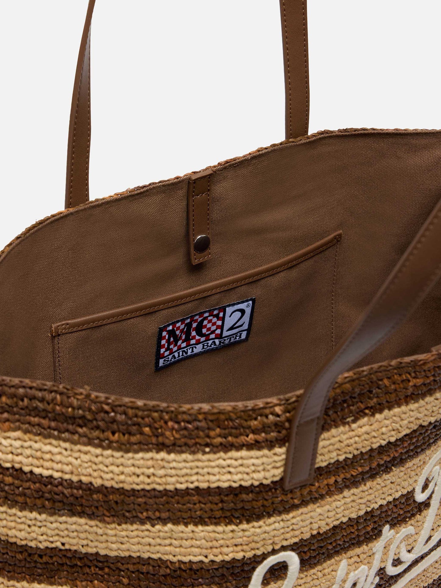 Raffia City Tasche mit braunem Streifenprint