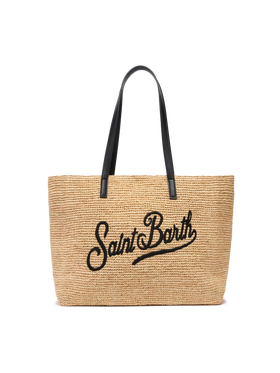 Beige Raffia City bag with Saint Barth embroidered logo - MC2 Saint Barth