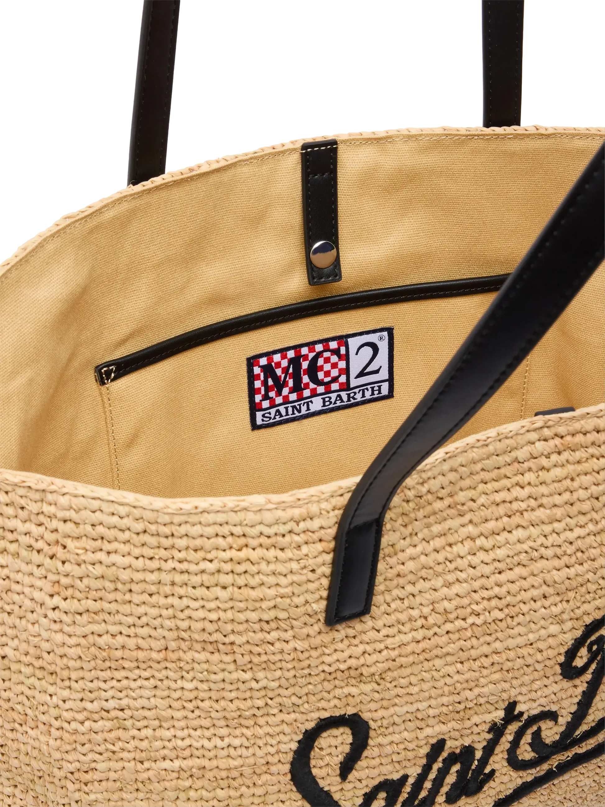 Beige Raffia City bag with Saint Barth embroidered logo - MC2 Saint Barth