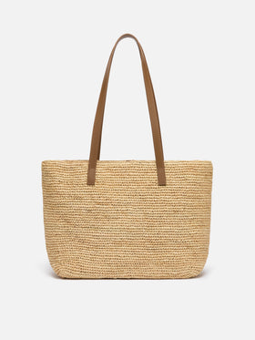 Rafia City Mid Bag beige con fiori applicati