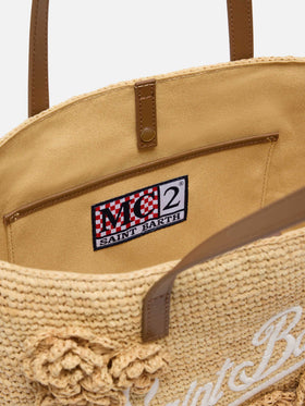 Rafia City Mid Bag beige con fiori applicati