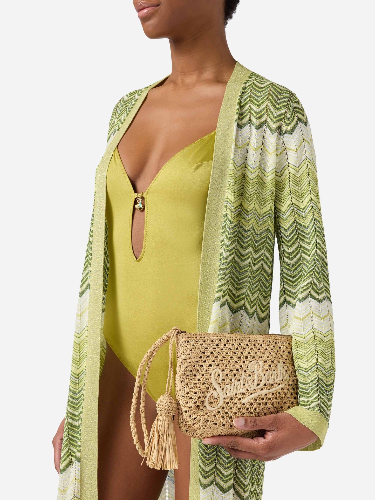 Natural Raffia pouch with embroidered logo