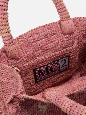 Pink Volant Mini raffia bag with embroidered logo