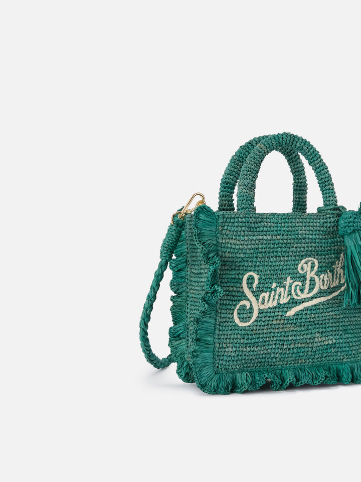 Borsa Volant Mini in raffia azzurra con logo ricamato