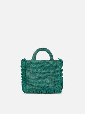 Borsa Volant Mini in raffia azzurra con logo ricamato