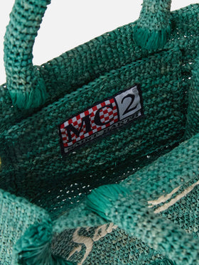 Borsa Volant Mini in raffia azzurra con logo ricamato