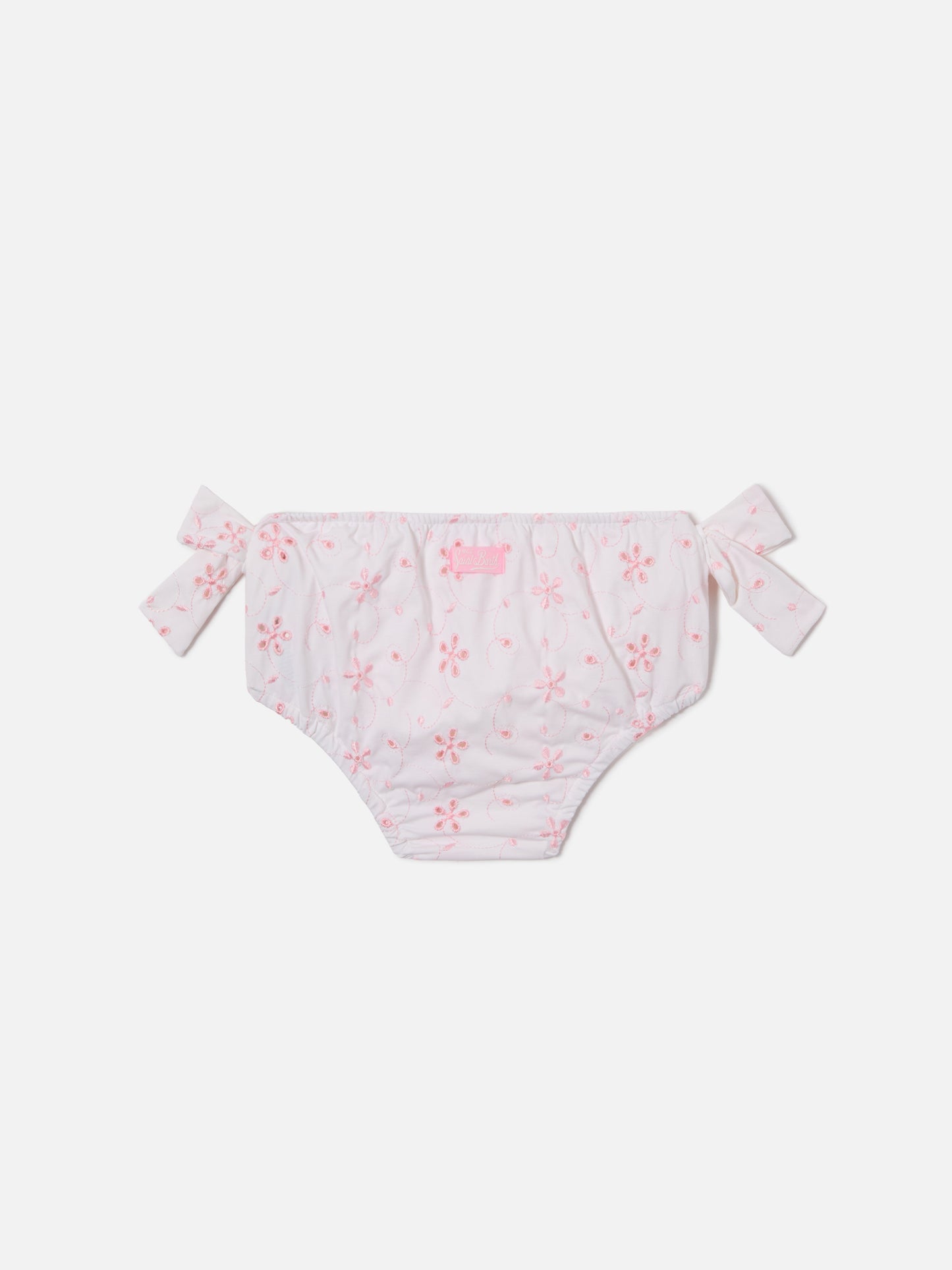 Rainbow swim bloomer in broderie anglaise with floral pattern