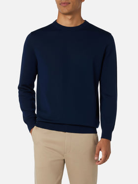 Maglione girocollo Regent in 100% LANA MERINO blu navy