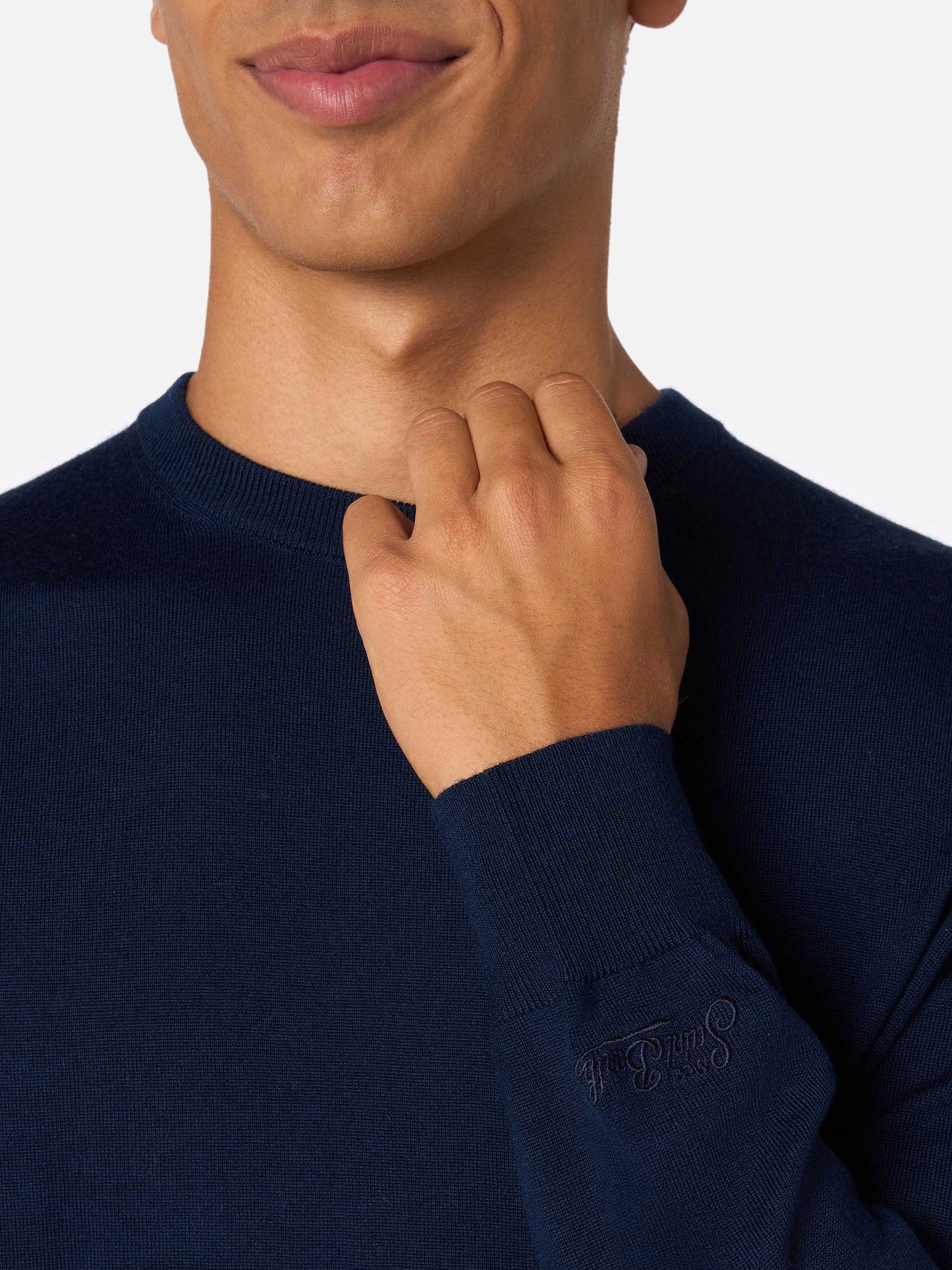 Maglione girocollo Regent in 100% LANA MERINO blu navy