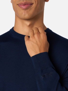 Maglione girocollo Regent in 100% LANA MERINO blu navy