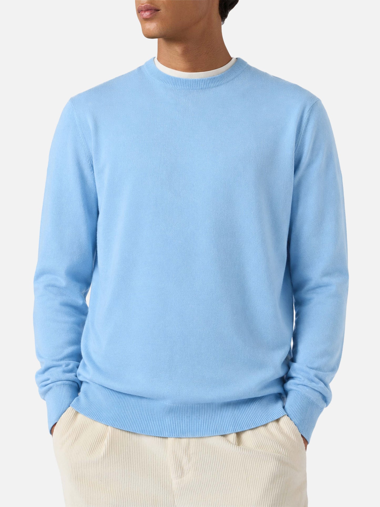 Crewneck sweater Regent in 100% light blue MERINO WOOL