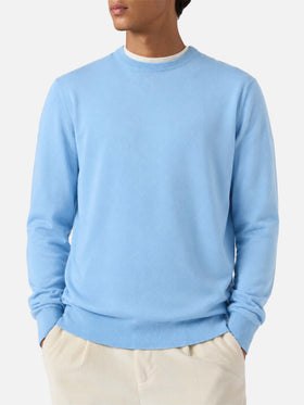 Crewneck sweater Regent in 100% light blue MERINO WOOL
