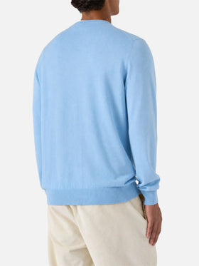 Crewneck sweater Regent in 100% light blue MERINO WOOL