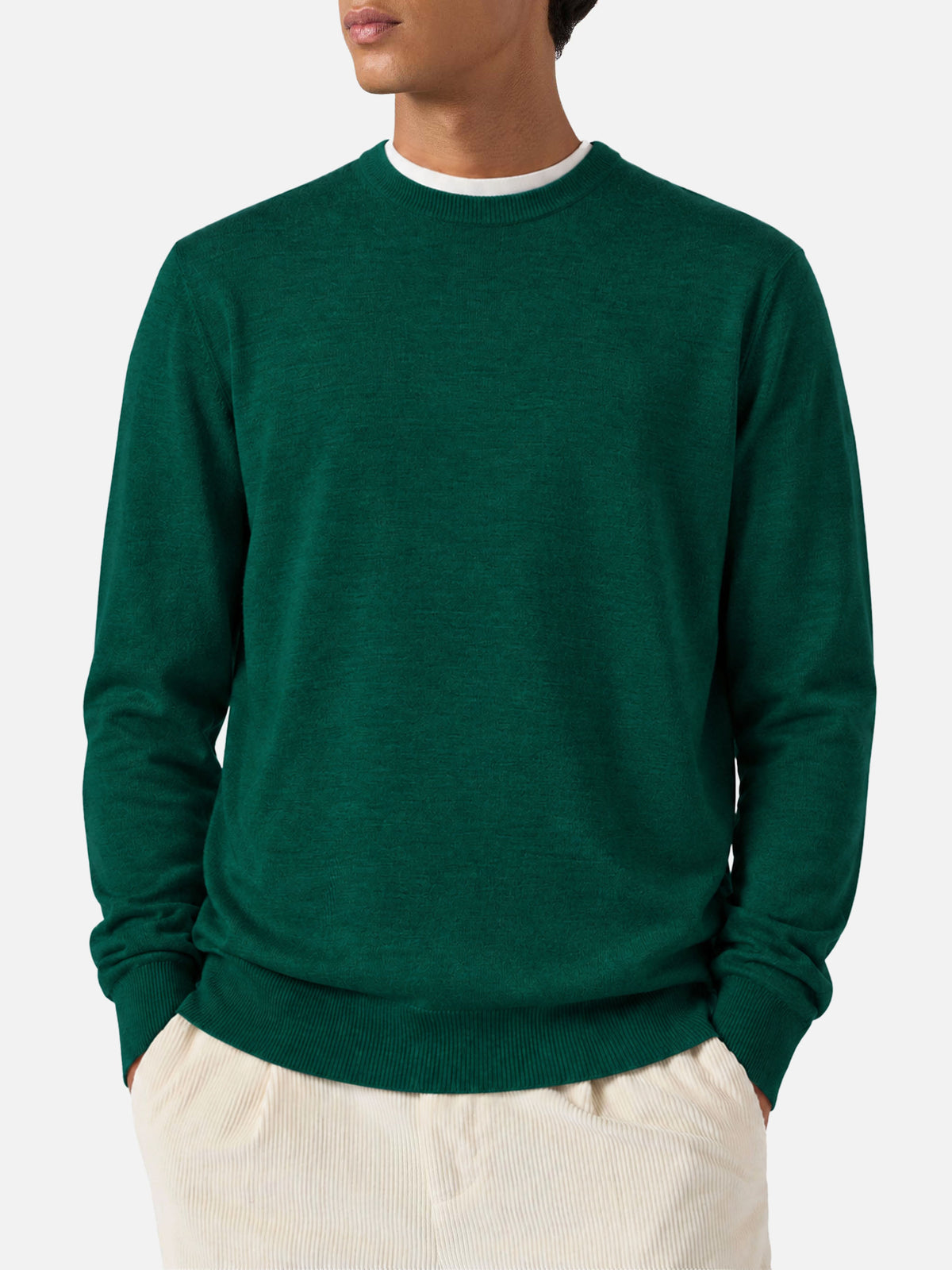 Dark green Regent Light merino wool crewneck sweater