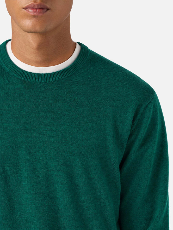 Pull à col rond Regent en vert britannique MERINO WOOL 