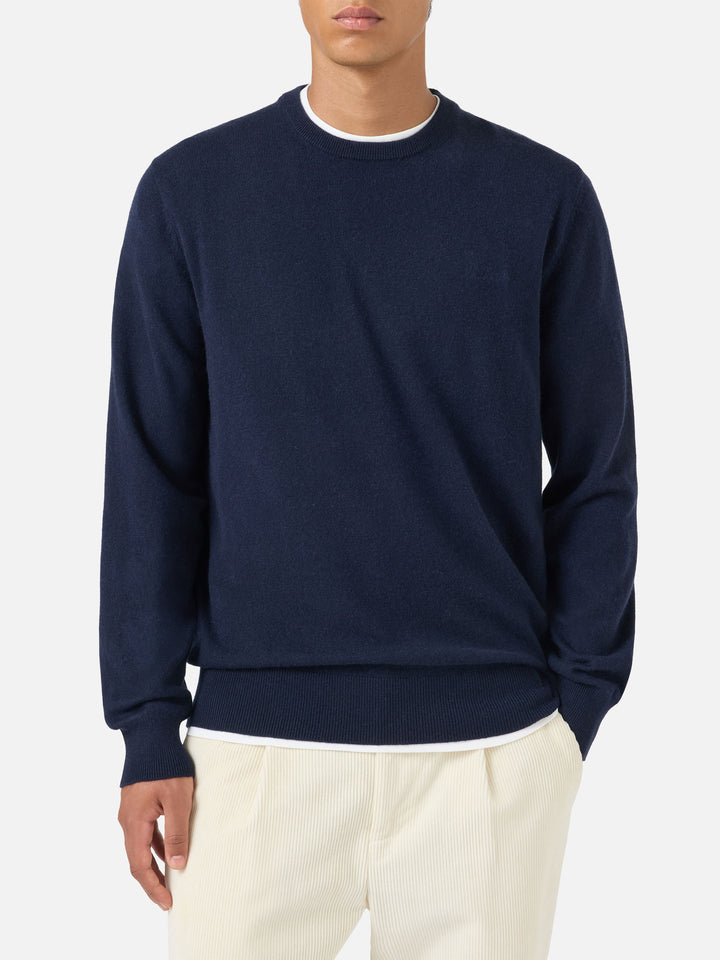 Pull col rond Regent en bleu marine BLENDED CASHMERE 