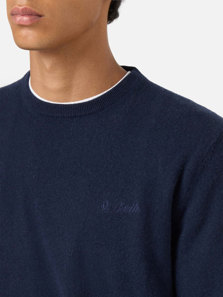 Pull col rond Regent en bleu marine BLENDED CASHMERE 