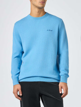 Man dusty blue blended cashmere crewneck sweater Regent - MC2 Saint Barth