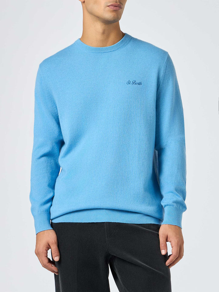 Man dusty blue blended cashmere crewneck sweater Regent - MC2 Saint Barth