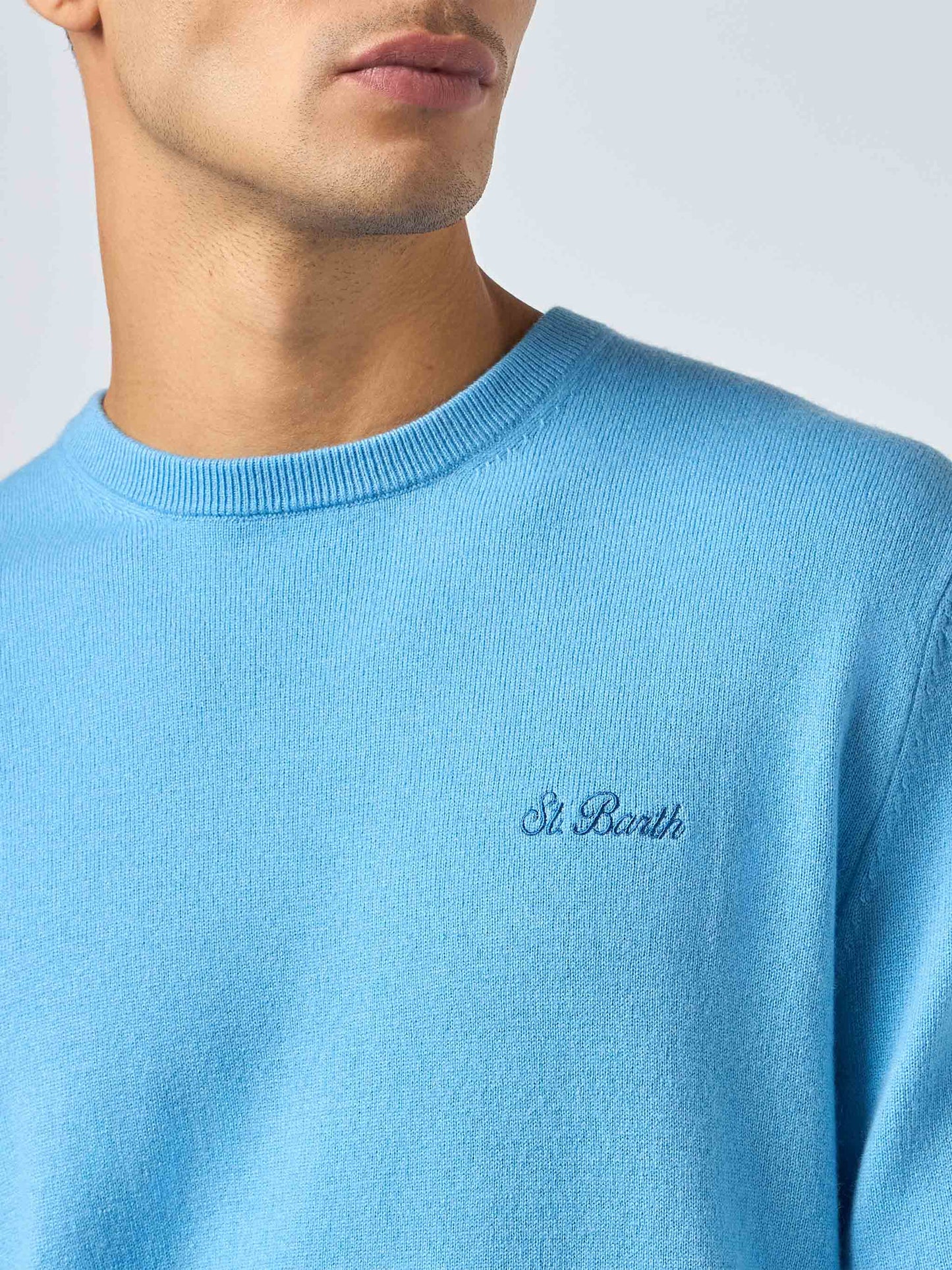 Man dusty blue blended cashmere crewneck sweater Regent - MC2 Saint Barth