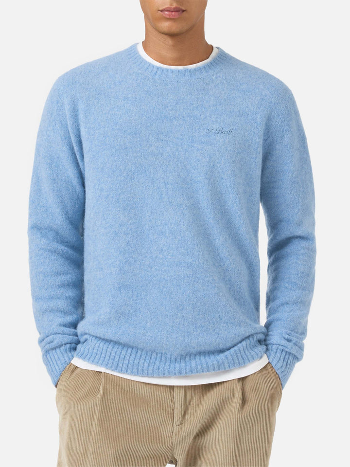 Maglione girocollo Regent in ALPACA STRETCH azzurra