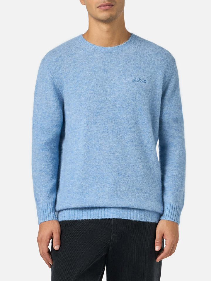 Maglione girocollo Regent in ALPACA STRETCH azzurra